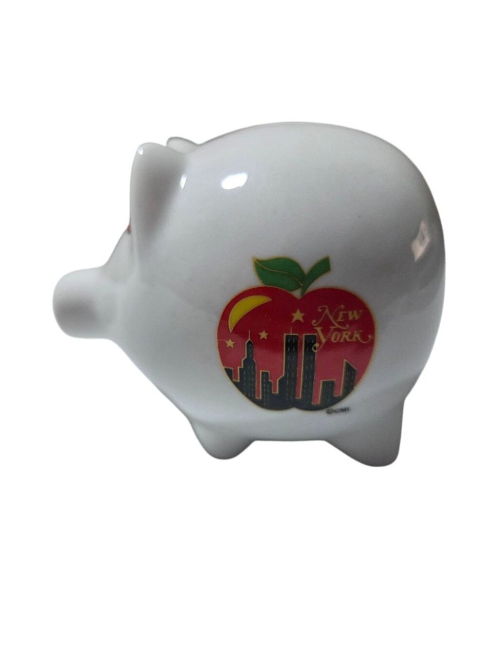 New York City Skyline Ceramic Piggy Bank White Red Hearts Design NY Tourist